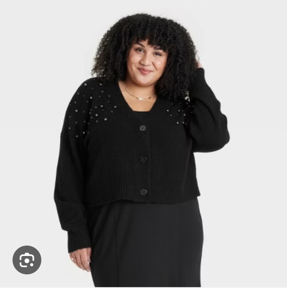 Ava & Viv Woman's Long Sleeve Embellished Cardigan ~ Black